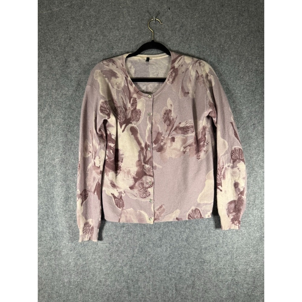 Stile Benetton Womens Mauve Floral Wool Angora Blend V-Neck Cardigan Sweater M - Picture 2 of 9